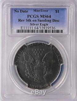PCGS $1 American Silver Eagle Reverse Struck on 3M Emory Disc MS-64