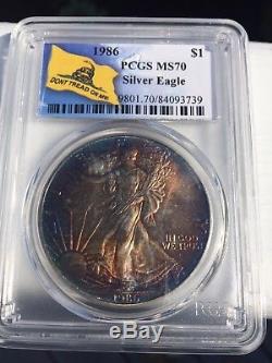 PCGS MS70 1986 American Silver Eagle Monster Toning