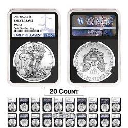 PRESALE Lot of 20 2017 1 oz Silver American Eagle $1 Coin NGC MS 70 Early Re