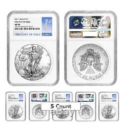 PRESALE Lot of 5 2017 1 oz Silver American Eagle $1 Coin NGC MS 70 First Day