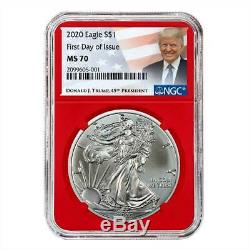 Presale 2020 $1 American Silver Eagle 3pc. Set NGC MS70 FDI Trump Label Red Wh