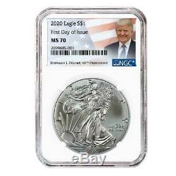 Presale 2020 $1 American Silver Eagle 3pc. Set NGC MS70 FDI Trump Label Red Wh