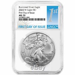 Presale 2020-W Burnished $1 American Silver Eagle NGC MS70 FDI First Label
