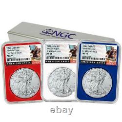 Presale 2021 $1 American Silver Eagle 3pc. Set NGC MS70 FDI Black Label Red Wh