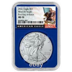 Presale 2021 $1 American Silver Eagle 3pc. Set NGC MS70 FDI Black Label Red Wh