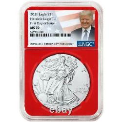 Presale 2021 $1 American Silver Eagle 3pc. Set NGC MS70 FDI Trump Label Red Wh