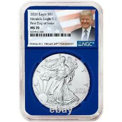 Presale 2021 $1 American Silver Eagle 3pc. Set NGC MS70 FDI Trump Label Red Wh