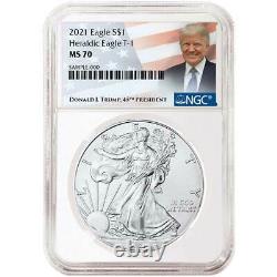 Presale 2021 $1 American Silver Eagle 3pc. Set NGC MS70 Trump Label Red White