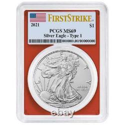 Presale 2021 $1 American Silver Eagle 3pc. Set PCGS MS69 FS Flag Label Red Whi