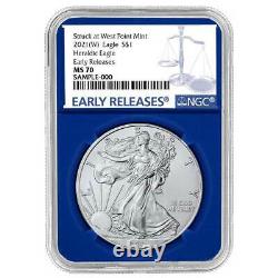 Presale 2021 (W) $1 American Silver Eagle 3pc. Set NGC MS70 Blue ER Label Red