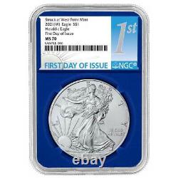 Presale 2021 (W) $1 American Silver Eagle 3pc. Set NGC MS70 FDI First Label Re