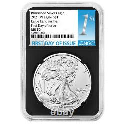 Presale 2021-W Burnished $1 Type 2 American Silver Eagle NGC MS70 FDI First La