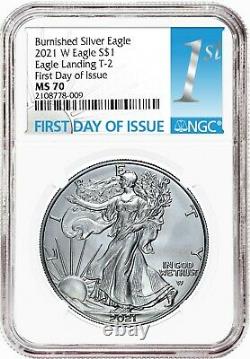 Presale 2021-W Type-2 Burnished American Silver Eagle NGC MS70 First Day of Issu