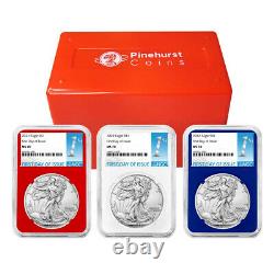 Presale 2022 $1 American Silver Eagle 3pc Set NGC MS70 FDI First Label Red Whi