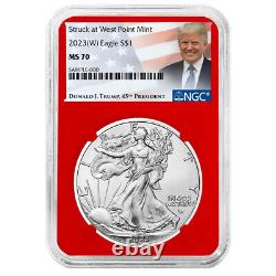 Presale 2023 (W) $1 American Silver Eagle 3pc Set NGC MS70 Trump Label Red Whi