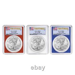 Presale 2023 (W) $1 American Silver Eagle 3pc Set PCGS MS69 FS Flag Label Red
