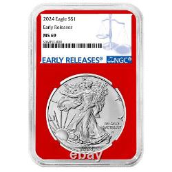 Presale 2024 $1 American Silver Eagle 3pc Set NGC MS69 ER Blue Label Red White