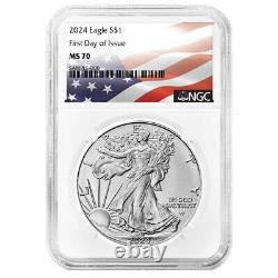 Presale 2024 $1 American Silver Eagle 3pc Set NGC MS70 FDI Flag Label Red Whit