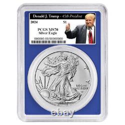 Presale 2024 $1 American Silver Eagle 3pc Set PCGS MS70 Trump 45th President L