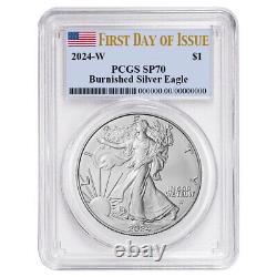 Presale 2024-W $1 1-oz Burnished American Silver Eagle PCGS SP70 FDOI Flag