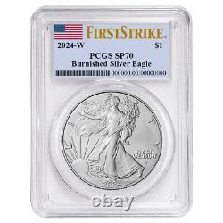 Presale 2024-W $1 1-oz Burnished American Silver Eagle PCGS SP70 FS Flag Label