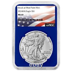 Presale 2024 (W) $1 American Silver Eagle 3pc Set NGC MS69 Flag Label Red Whit