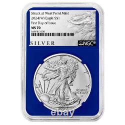 Presale 2024 (W) $1 American Silver Eagle 3pc Set NGC MS70 FDI ALS Label Red W
