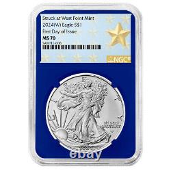 Presale 2024 (W) $1 American Silver Eagle 3pc Set NGC MS70 FDI West Point Star