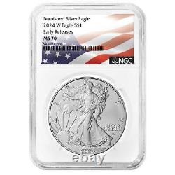 Presale 2024-W Burnished $1 American Silver Eagle NGC MS70 ER Flag Label