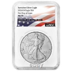 Presale 2024-W Burnished $1 American Silver Eagle NGC MS70 FDI Flag Label