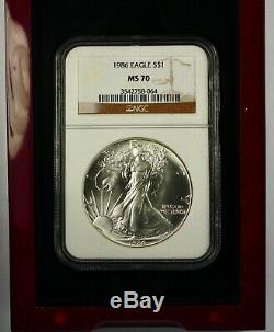RARE 1986 American Silver Eagle MS70 NGC with Wood Box First Year PERFECT COIN