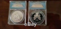 RARE 1999 ANACS MS70 and PF 70 SILVER AMERICAN EAGLE DOLLAR. With WOOD BOX