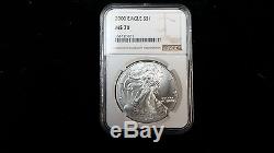 RARE 2000 $1 Silver American Eagle NGC MS70 Brown Labe NGC 265732-025
