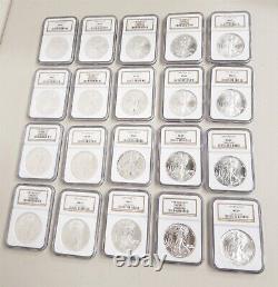RARE Set of 20 1oz NGC MS 69 1986 to 2005 SILVER American Eagle COINS