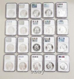 RARE Set of 20 1oz NGC MS 69 1986 to 2005 SILVER American Eagle COINS
