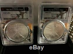 Rare 2007 & 2008 Set- (w) Struck At West Point American Silver Eagles (ms-70)