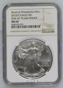 Scarce 2015 (P) American Silver Eagle MS69 1 of 79,640 Struck ASE