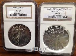 Set 1986 2011 Ngc Ms69 American Silver Eagles Total 26 Coins