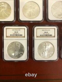 Set Of 20 1986 2005 $1 American Silver Eagles Ngc Brown Label Ms 69