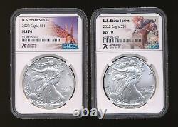 Set of 2 2022 American Silver Eagle U. S. State Series NGC MS70 v