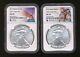 Set of 2 2022 American Silver Eagle U. S. State Series NGC MS70 v