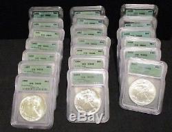 Set of (20) American Silver Eagles -1986-2005 with1996 All ICG MS69