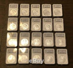 Set of 20 NGC MS 68 American Silver Eagles 1986-2005, 20 1 oz Fine Silver Eagles