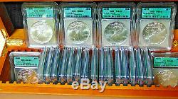 Set of 21 ICG MS69 American Silver Eagles 1986-2006 Silver Dollars In Wood Box