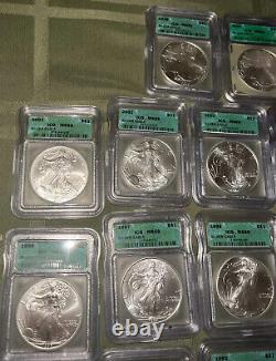 Set of 22 1986-2007 American Silver Eagle IGC MS69