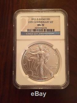 Silver American Eagle, 2011, 5 Piece, MS70/MS69/PF69 NGC, 25th Anniversary Set