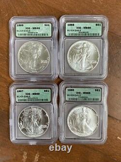 Silver American Eagle Set Of 18 1986-2003 ICG MS69