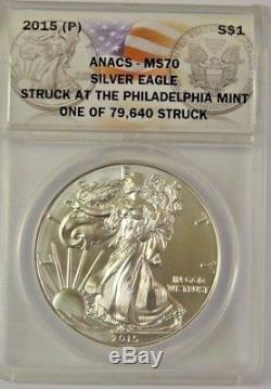 THE RAREST ASE 2015 (P) American Silver Eagle 79,640 Struck ANACS MS70