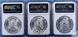 Three 2021 1oz Silver Eagle MS70 NGC T-1 Emergency Release Philly Mint Coins