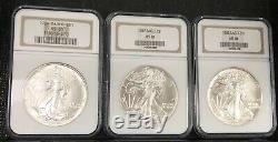 Trio of American Silver Eagles. 1986, 1987, 1988 NGC MS 69